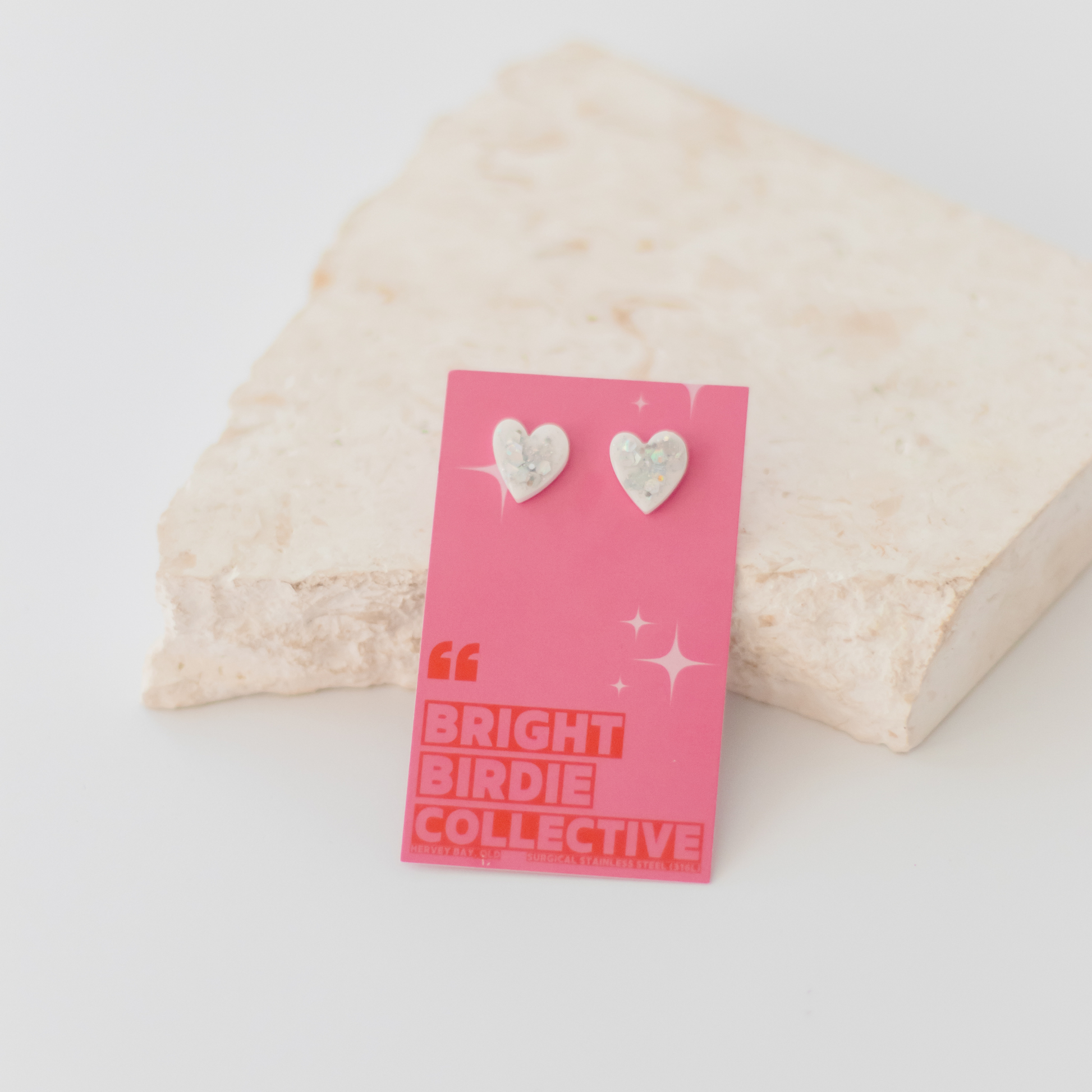Gift Box Earrings Hervey Bay - White Hearts